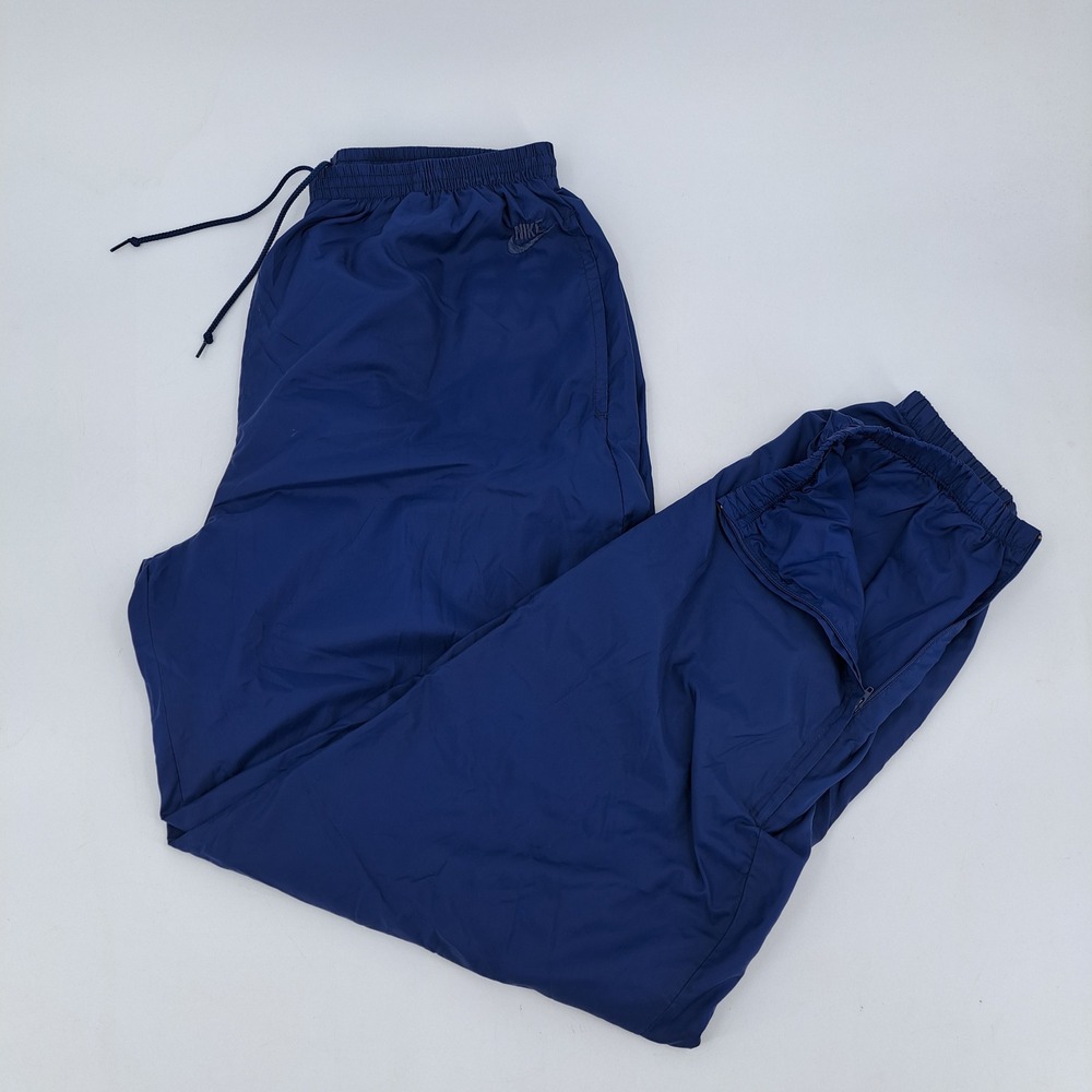 Nike Vintage Track Pants Mens XL Nylon Navy Blue Solid Zipper Leg Cuffs